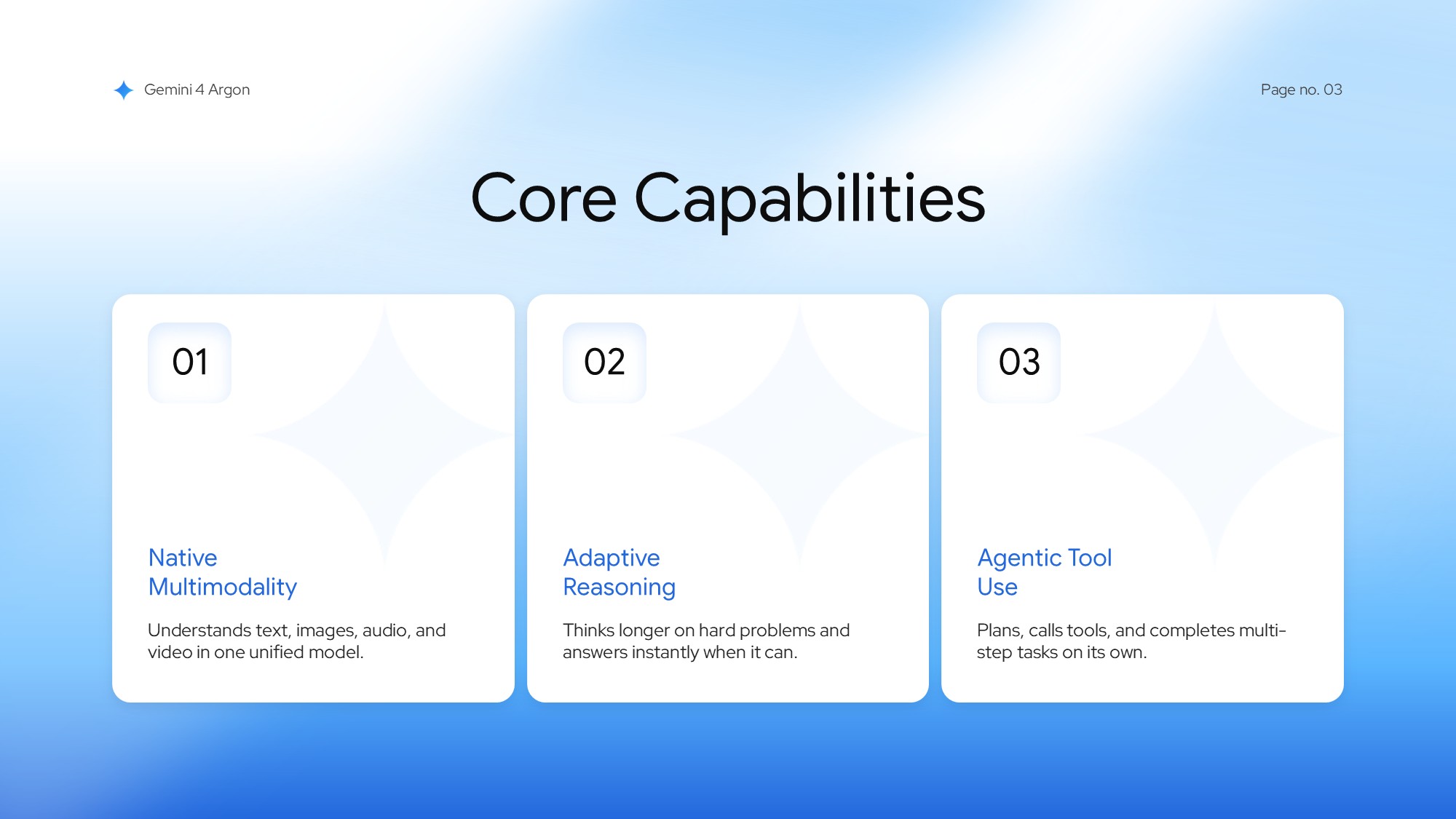 Gemini 4 Argon Template – Metrics slide to present four headline KPIs with large-number callout cards