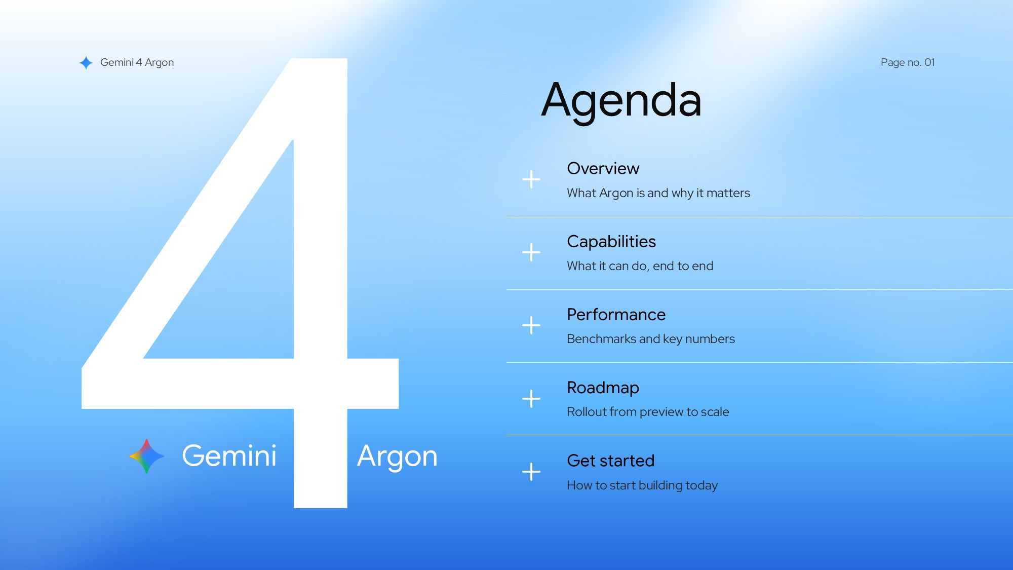 Gemini 4 Argon Template – Overview slide to introduce your AI product's core positioning statement