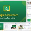Google Classroom Education Template – emerald green cover slide with bold gold title and Google Classroom icon branding