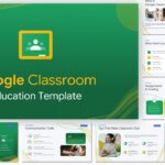 Google Classroom Education Template – emerald green cover slide with bold gold title and Google Classroom icon branding