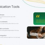 Google Classroom Education Template – tips and best practices slide with 2×2 icon grid and portrait student photo on the left