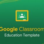 Google Classroom Education Template – two-column agenda slide listing 8 session topics with green and gold numbered circles