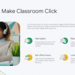 Google Classroom Education Template – best practices slide with four icon-text tip blocks and supporting body paragraph