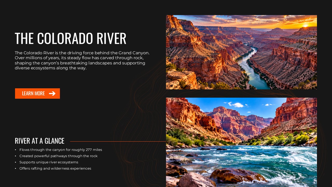 Grand Canyon Colorado River - dual photo slide with river facts list