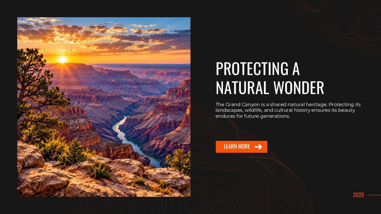 Grand Canyon Conservation Slide - protecting natural wonder with sunrise photo