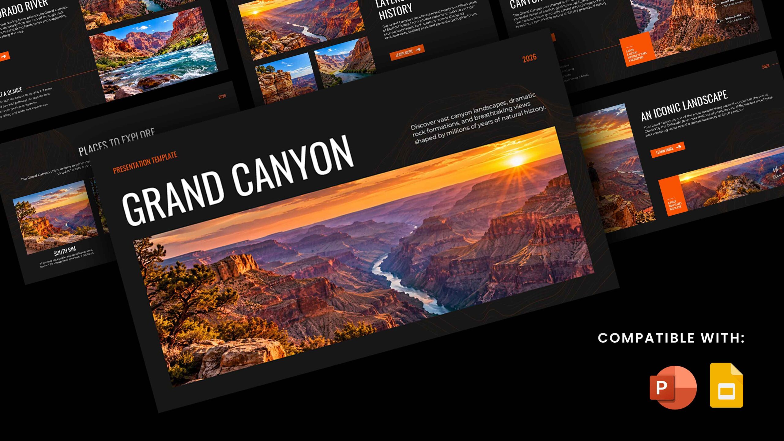 Grand Canyon Template - cinematic cover slide with panoramic sunset photo
