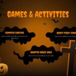 Happy Halloween Activities Slide - 3 asymmetric black blob content blocks for pumpkin carving and games