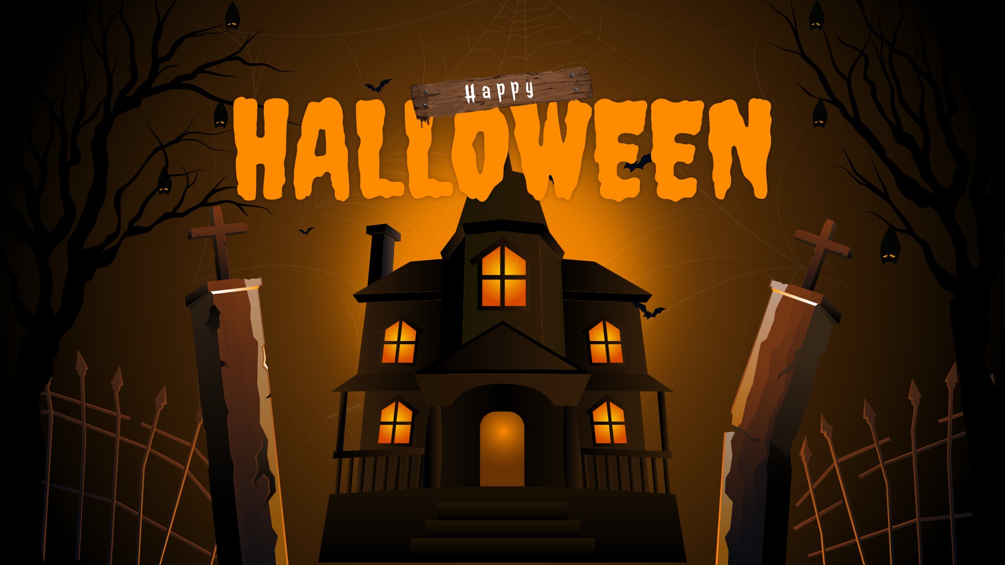 Happy Halloween Template - full deck preview grid showing all 11 slides with amber Halloween color palette