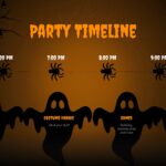 Happy Halloween Party Timeline Slide - horizontal 4-point schedule with ghost-shaped content containers