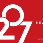 Happy New Year 2027 Template - Bold red cover slide with oversized white numerals and corporate greeting text