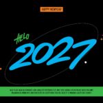 Happy New Year 2027 Google Slides PowerPoint Template - bold retro-futuristic design with cyan 2027