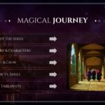 Harry Potter About the Series Template - overview slide with body text, horizontal image strip, and three stats: HBO, Christmas 2026, Season 1