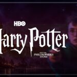 Harry Potter PowerPoint Template - agenda slide with 5 numbered sections and Hogwarts corridor image on dark purple background