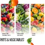 Healthy Eating Fruits and Vegetables Slide - five vertical photo panels with cellophane texture and bold category labels