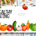Healthy Eating Template - 11-slide deck preview with green and white slides adorned with watercolor vegetable illustrations