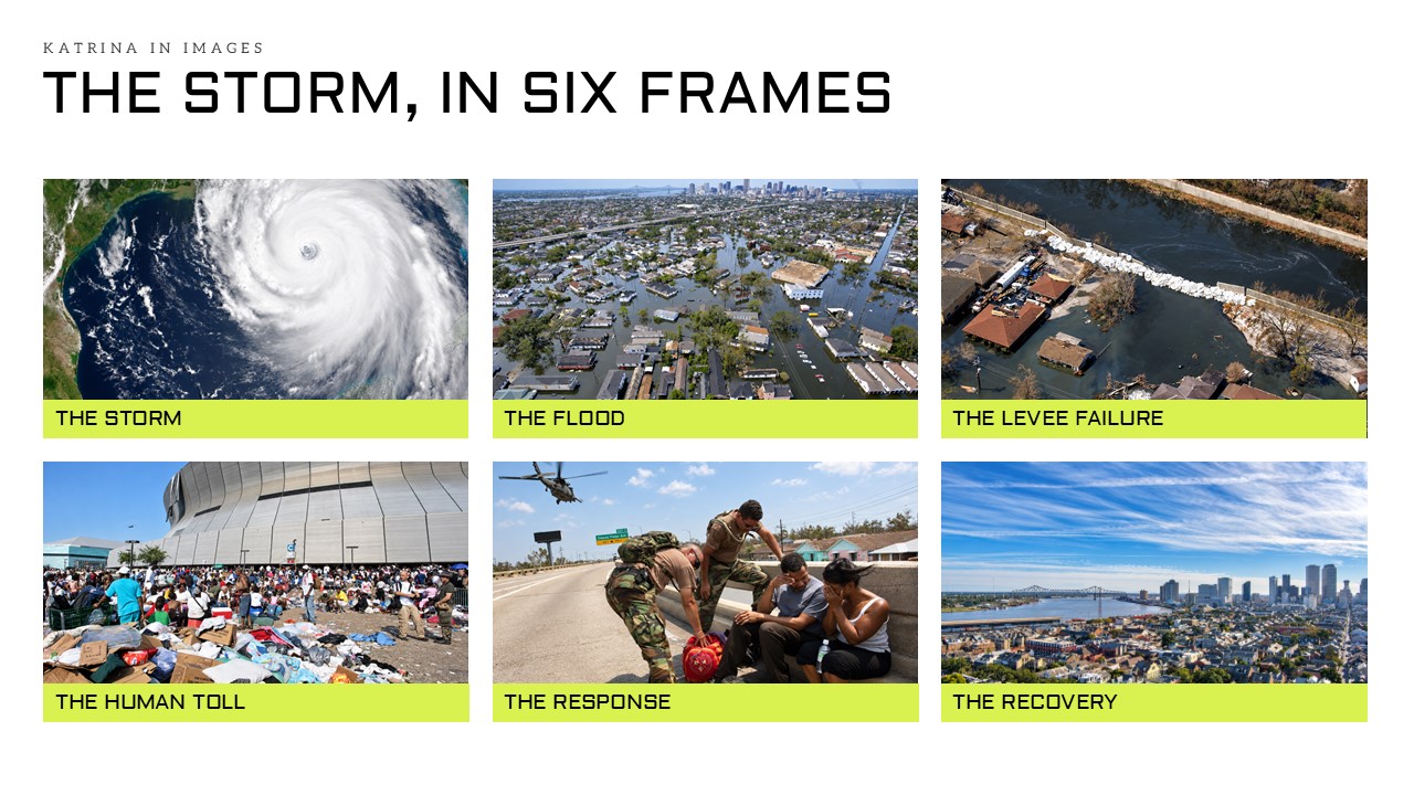 Hurricane Katrina Template - Conclusion slide to close a disaster retrospective with a reflective summary