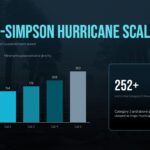 Hurricanes Template - bar chart of Saffir-Simpson Scale wind speeds for Categories 1–5 with a 252+ km/h stat callout