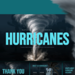 Hurricanes Template - cinematic cover slide with tornado photo, cyan headline, and tagline on dark navy background