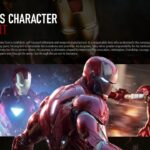 Iron Man Character Development Template - Text-rich growth narrative with three-suit cinematic banner footer