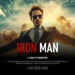 Iron Man Legacy Template - Full-bleed golden closing slide with 'I Am Iron Man' tagline and explosion backdrop