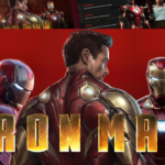 Iron Man Template - Cinematic collage preview with gold metallic title on deep red background