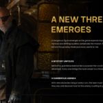 Jumanji Open World Antagonist Reveal Template - Split slide with villain portrait left and gold threat-headline text sections on the right