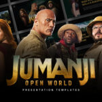 Jumanji Open World Template - Cinematic gold-and-black presentation pack with cast heroes and slide previews