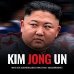 Kim Jong Un Template - Title slide with centered portrait, dark background, and bold red-white heading