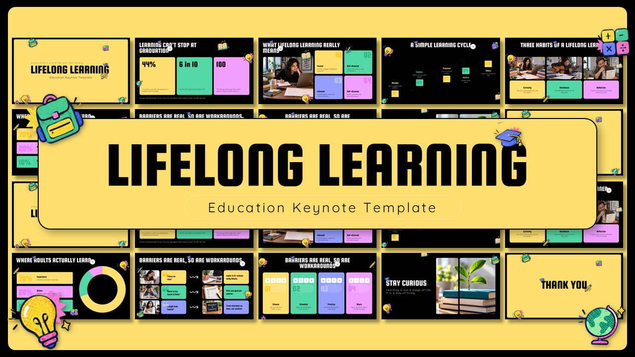 Lifelong Learning Template - Full deck preview with colorful educational slides for keynotes