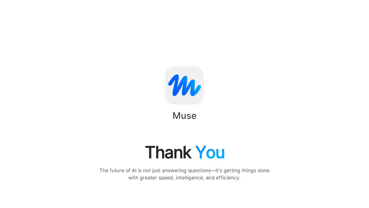 Meta Muse AI Agent Template - Thank You closing slide with app icon and bold closing statement