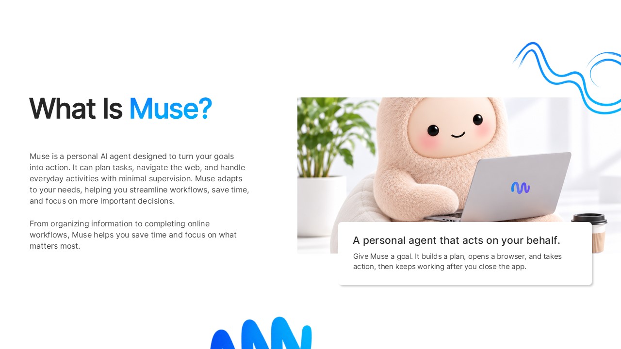 Meta Muse AI Agent Template - What Is Muse intro slide with two-column layout and callout card