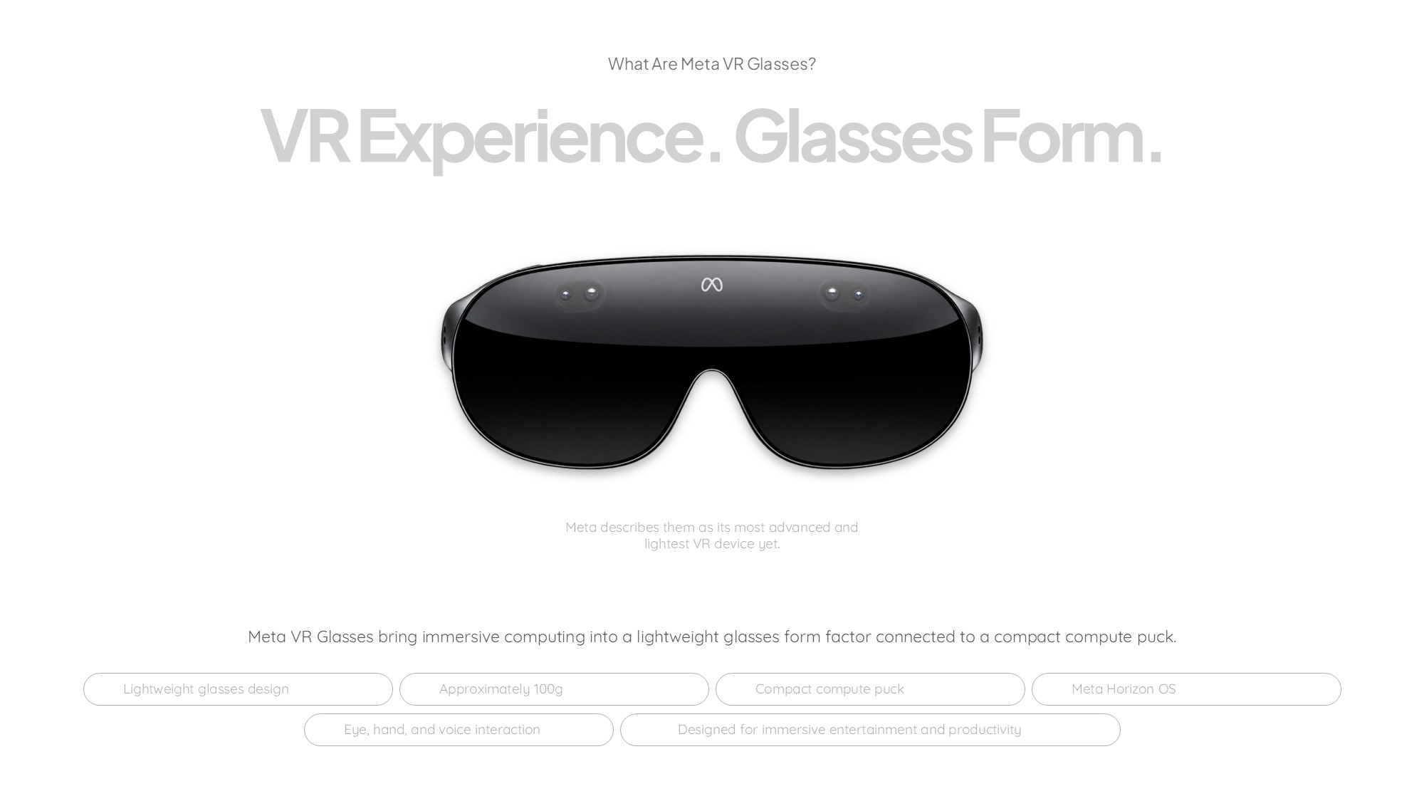 Meta VR Glasses Template - Design and hardware specs slide to showcase technical features