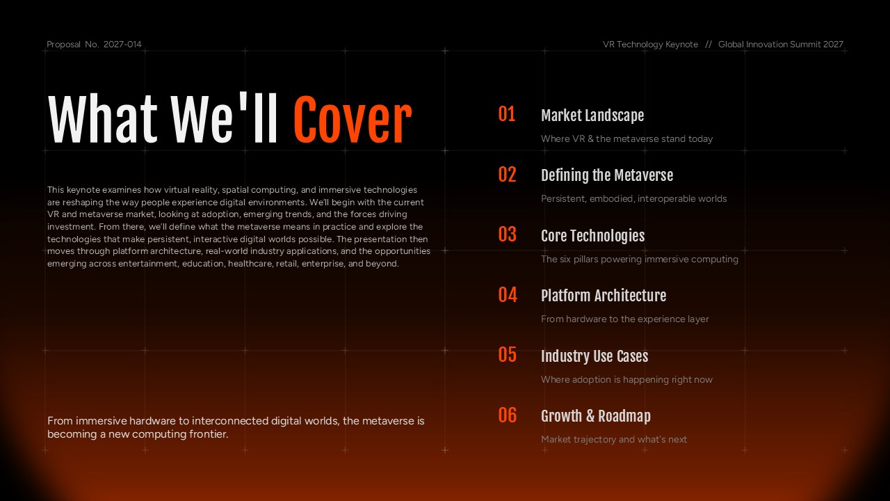 Metaverse VR Technology Template - market landscape slide to present key VR industry stats and KPIs