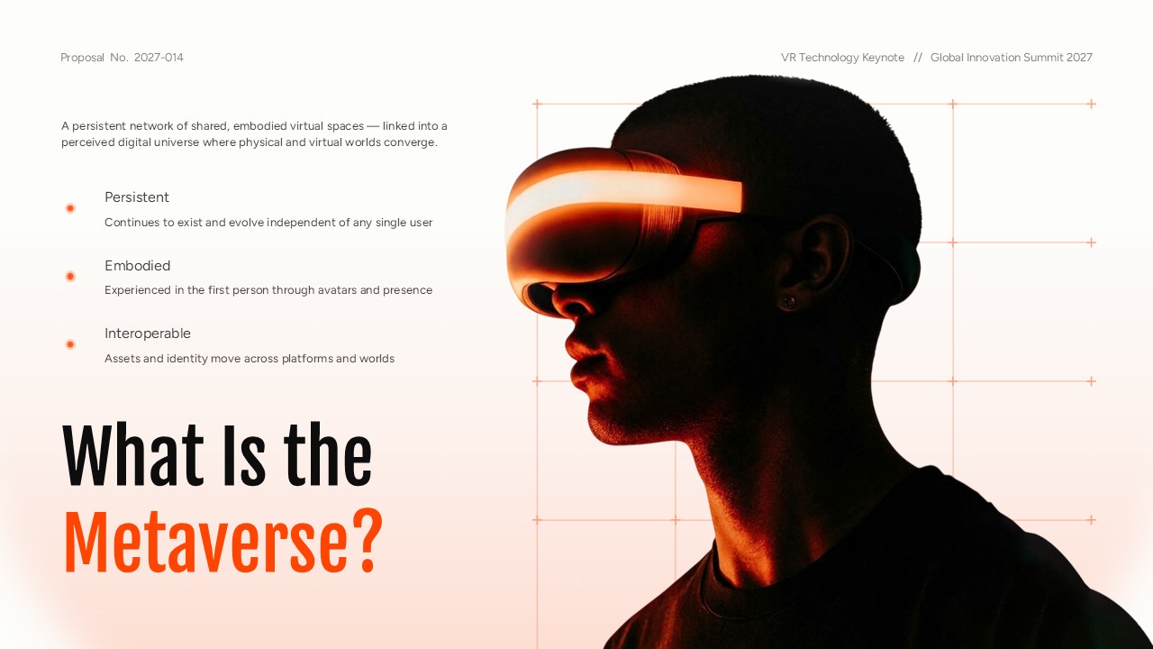 Metaverse VR Technology Template - technology pillars slide to outline core VR and spatial computing themes