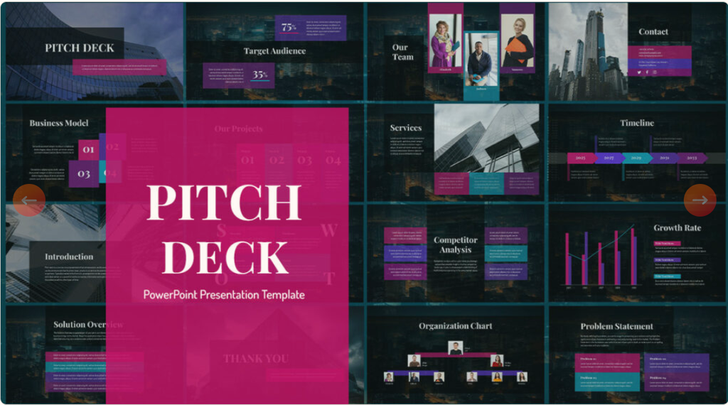 modern pitch deck template for PowerPoint and Google Slides
