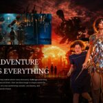 Narnia Adventure Template - Climactic action slide with crimson sky, Jadis figure, and dual image collage