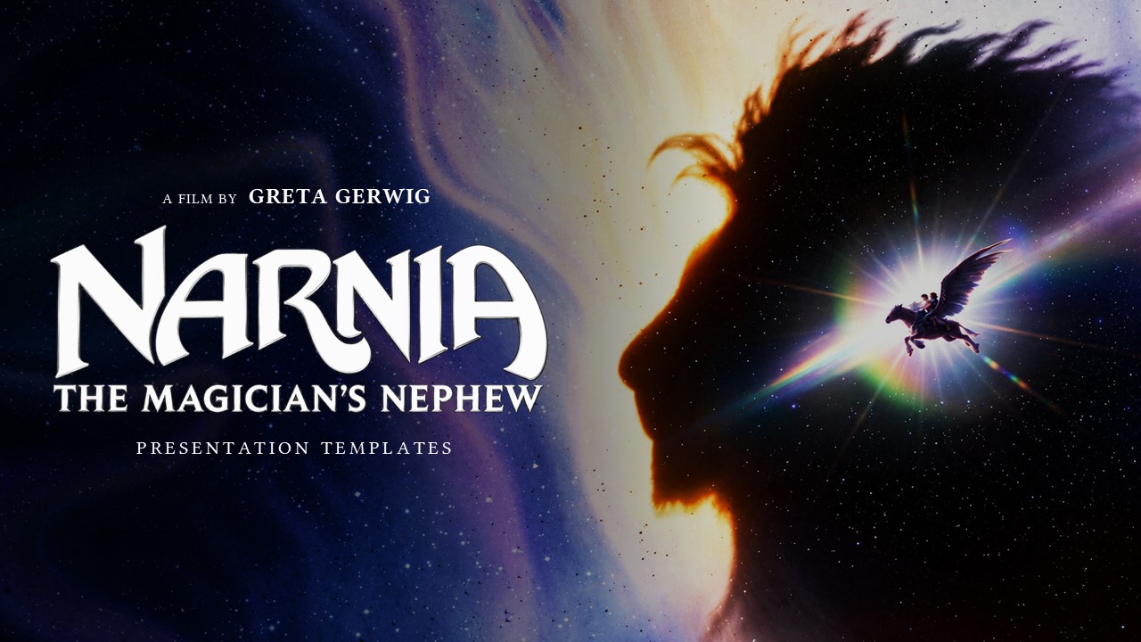 Narnia The Magician's Nephew Google Slides Template - Two-column story intro with character photo and headline