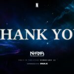 Narnia Thank You Template - Closing slide with cosmic nebula background, title logo, and release info