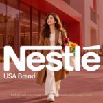 Nestle USA Brand Google Slides Template - Agenda slide with burgundy header, five sections, and photo strip