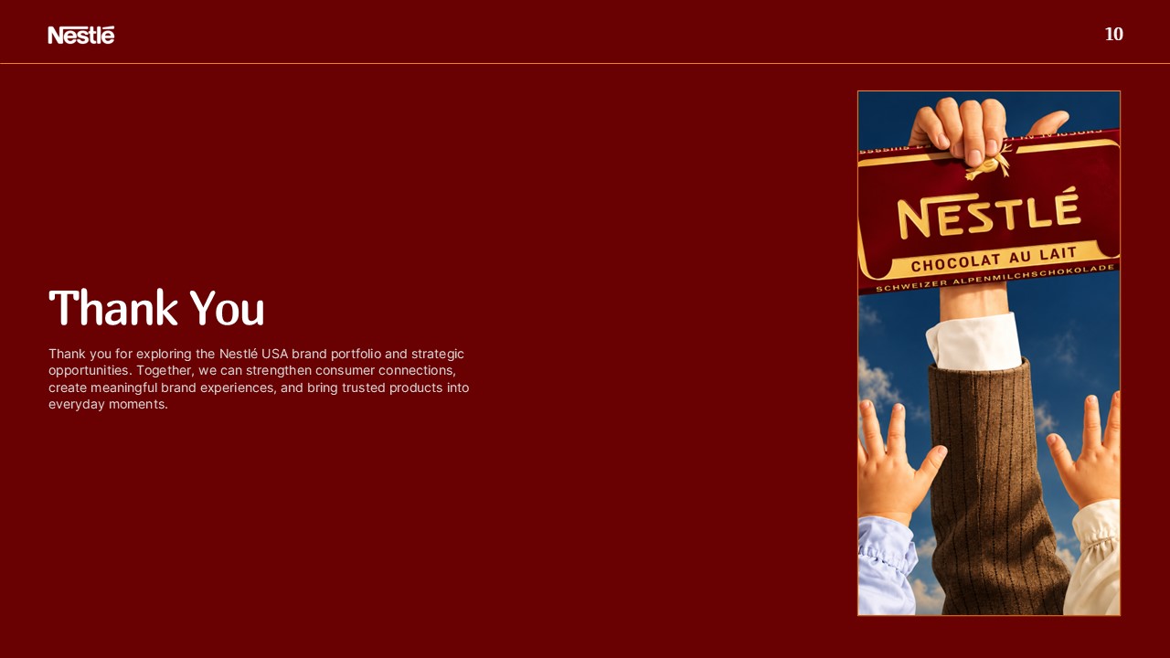 Nestle USA Brand Thank You Template - Closing slide with vintage chocolate ad image on dark burgundy