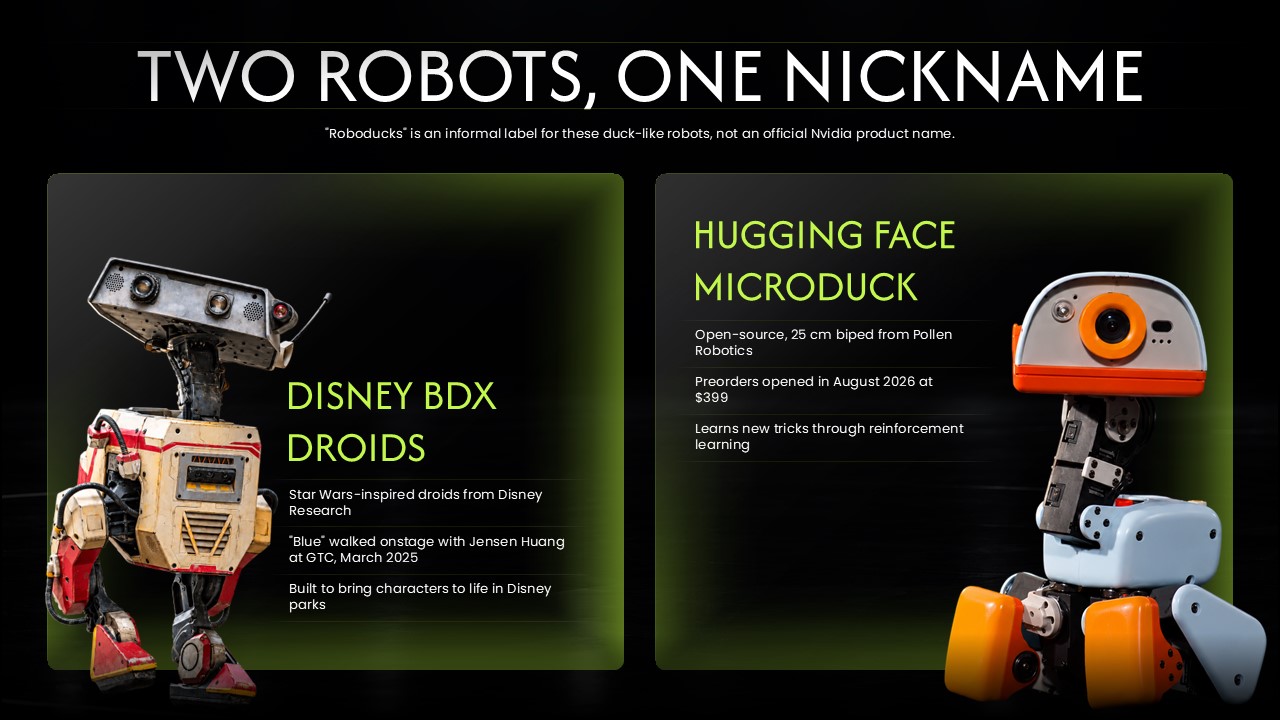 Nvidia Roboducks Template - Comparison slide to contrast two duck-like robots side by side