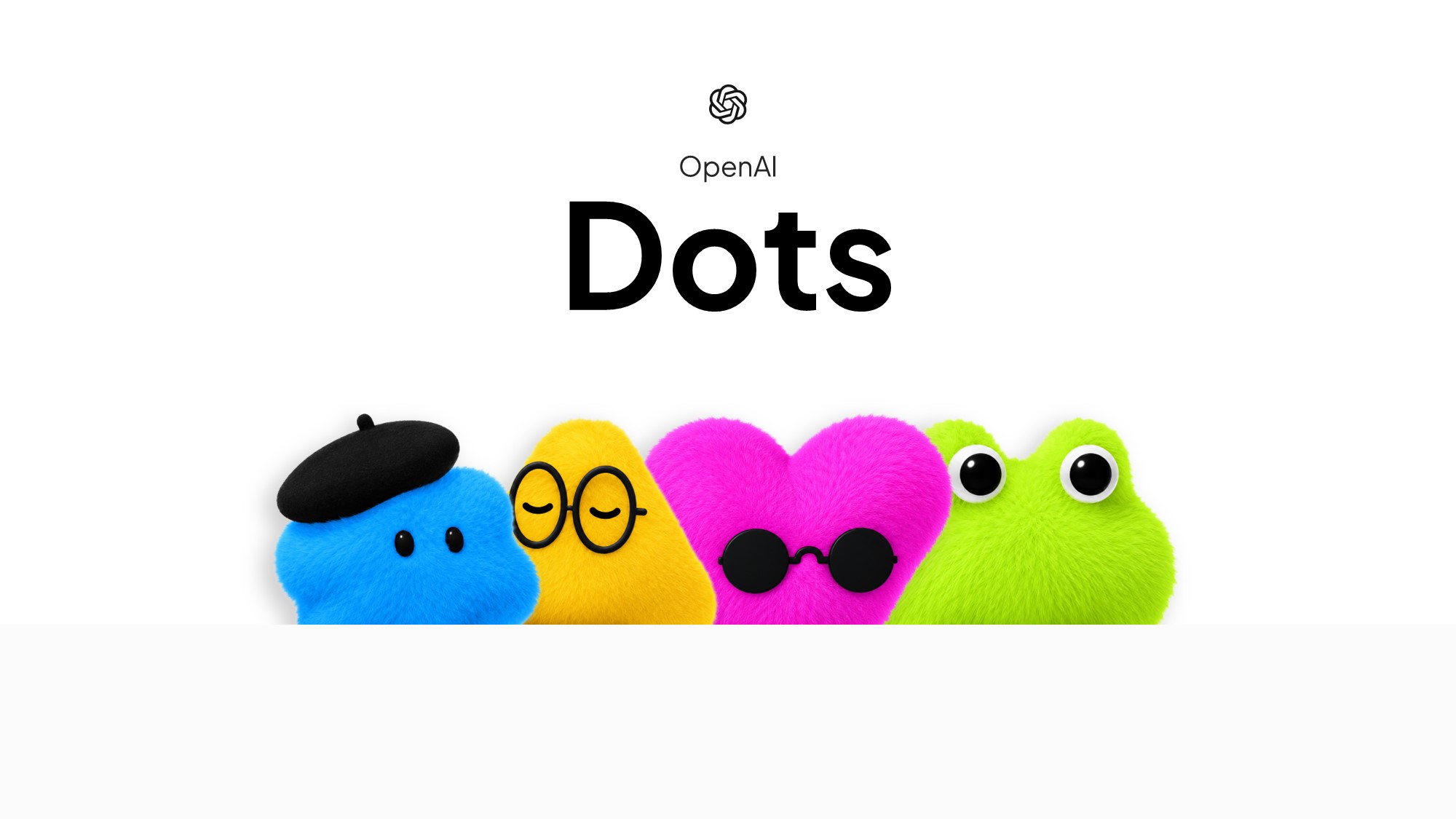OpenAI Dots Product Introduction Template - Centered announcement slide with mascots framing a punchy GPT-6 Astra headline