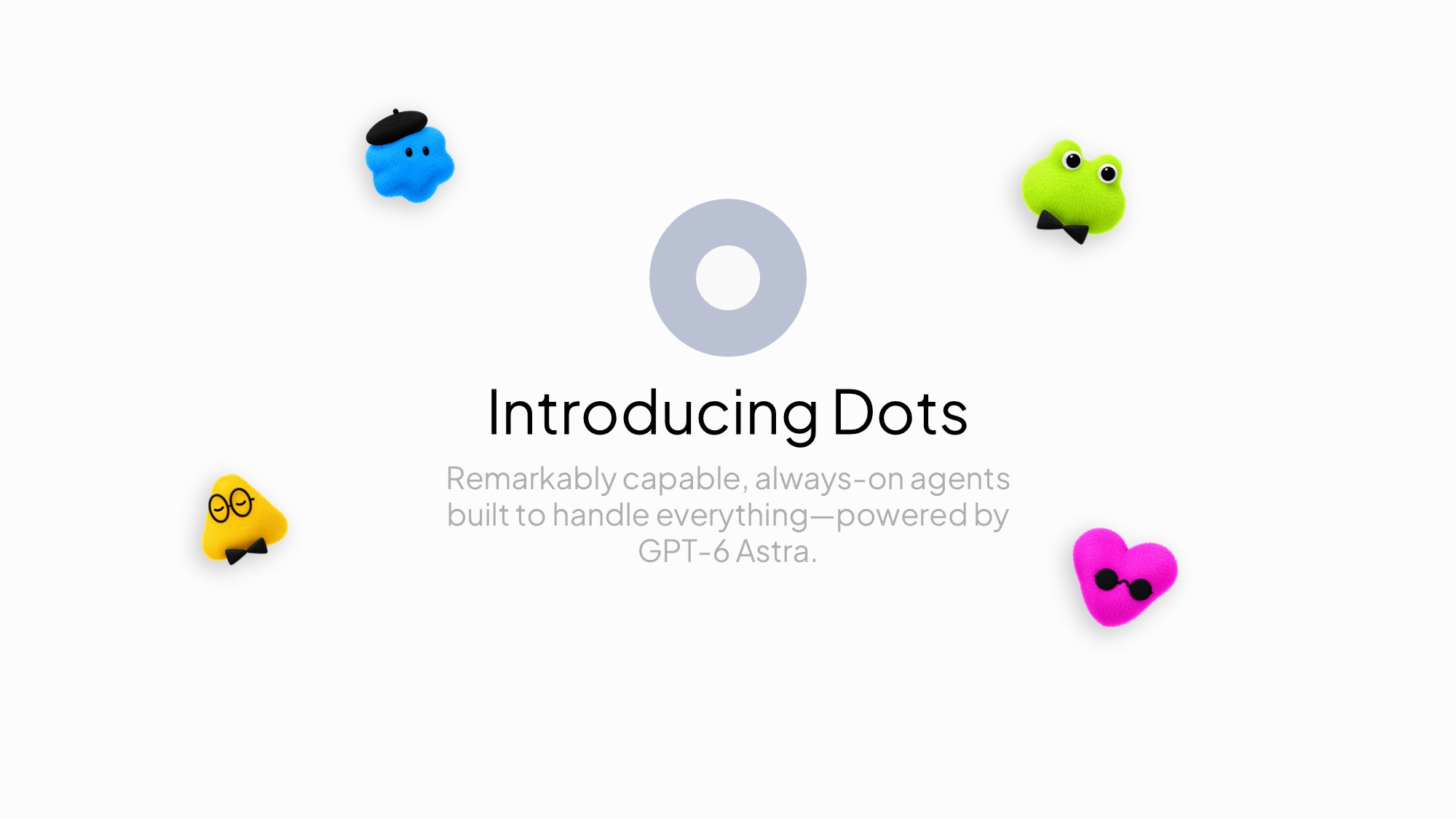 OpenAI Dots Product Overview Template - Navigation bar with pill buttons above a detailed long-form product description text block
