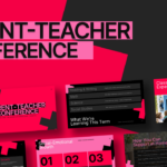 Parent Teacher Conference Template - mosaic preview of 11 slides with red, black, and pink bold design