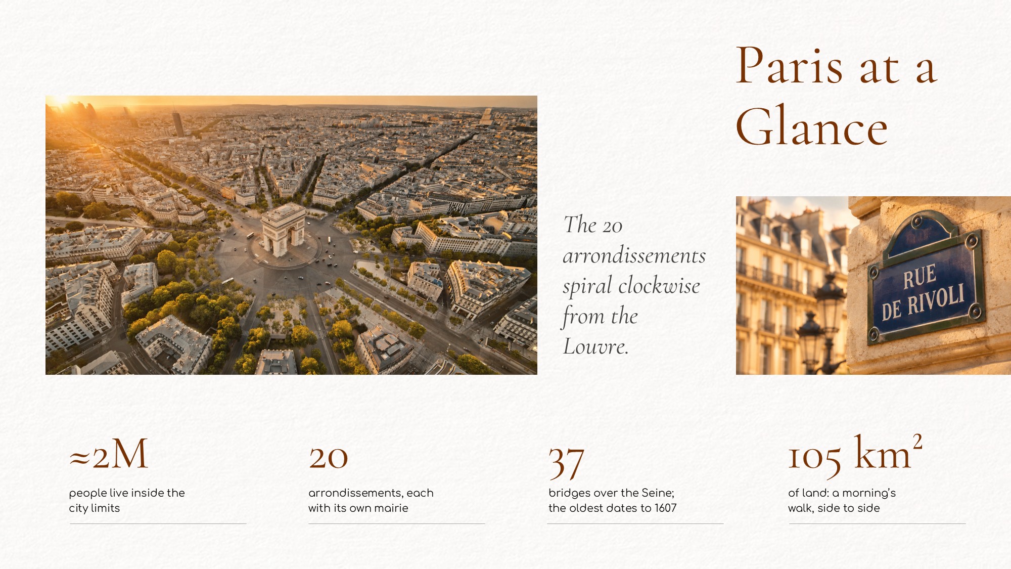 Paris Template - Horizontal six-entry historical timeline spanning 250 BC to 2024 with illustrated images