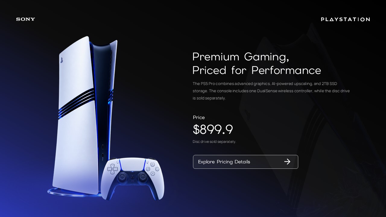 PS5 Pro Pricing Call to Action - Product pricing slide at $899.9