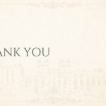 Prince William Thank You Slide - minimalist cream parchment closing card with large green serif text and architectural watermark border