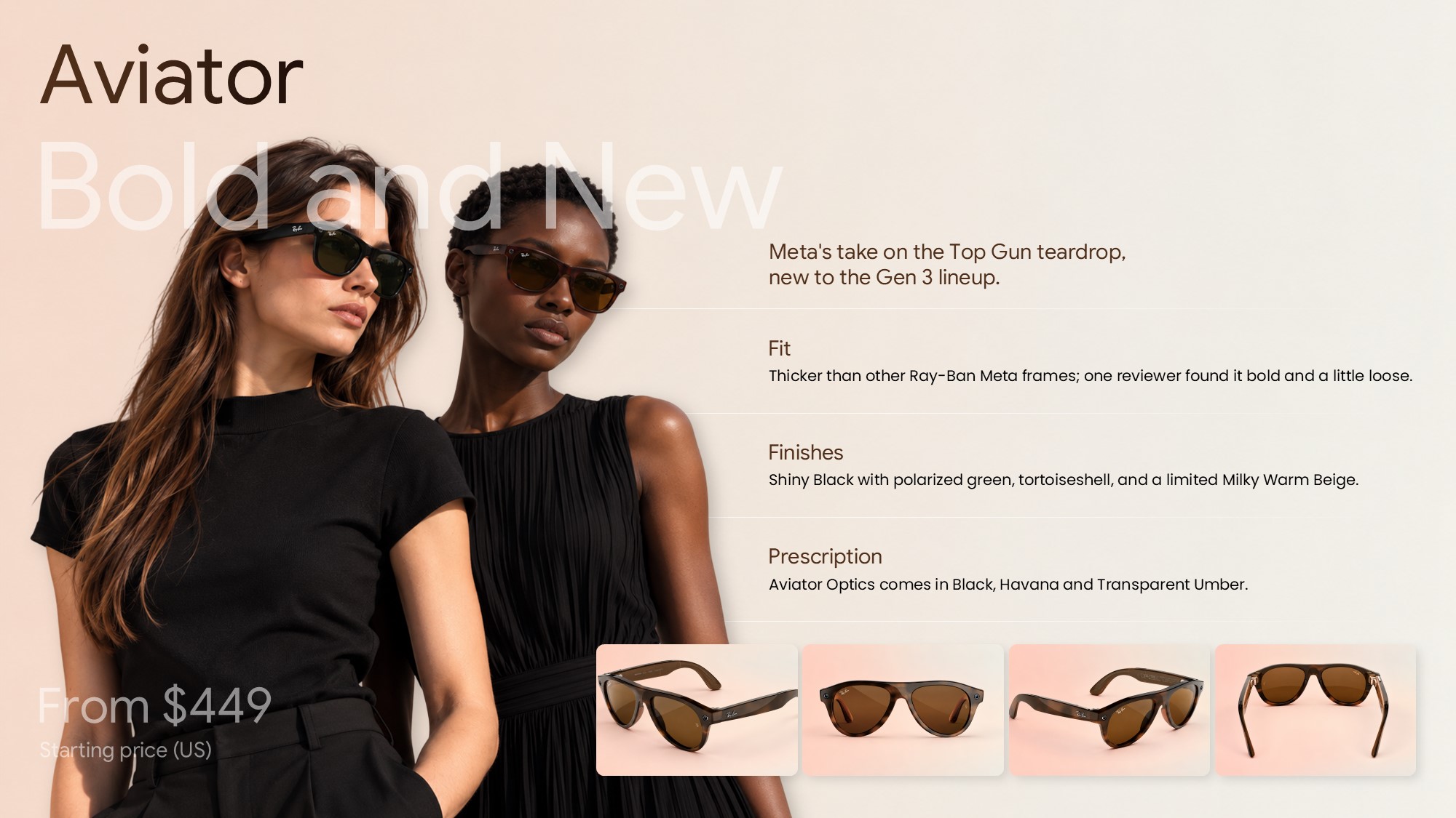 Ray-Ban Meta Gen 3 Aviator Template - product profile slide with two models and bold new frame details