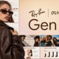 Plantilla Ray-Ban Meta Gen 3: diapositiva de portada cinematográfica con tres modelos y titular de lanzamiento del producto.