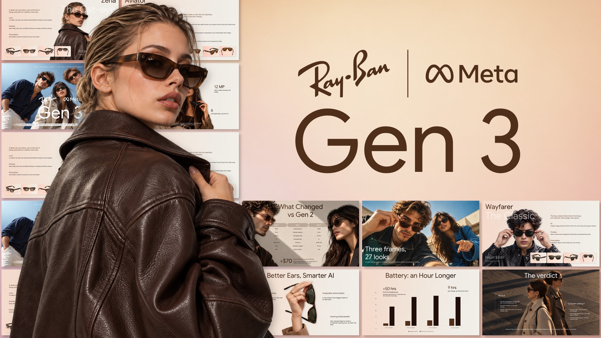 Ray-Ban Meta Gen 3 Template - cinematic cover slide with three models and product launch headline